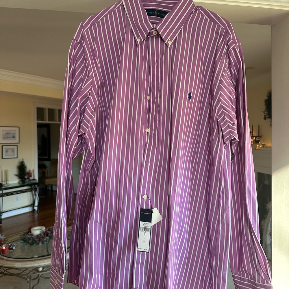 NWT Ralph Lauren Purple Striped Men's Button Down Shirt Sz XL